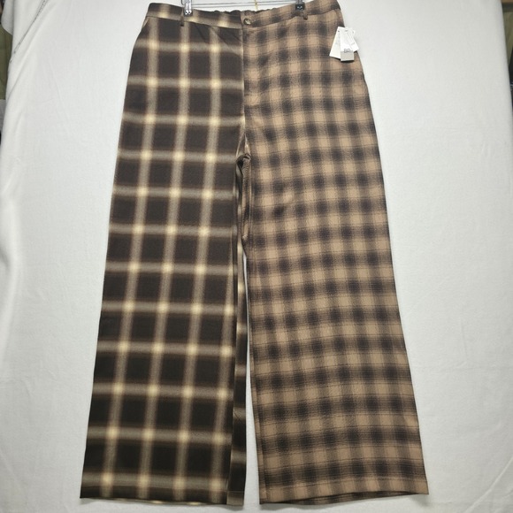 Nordstrom Pants - Nordstrom Women's Brown Ombre Plaid Mix High Waist Wide Leg Pants Size 2X NWT